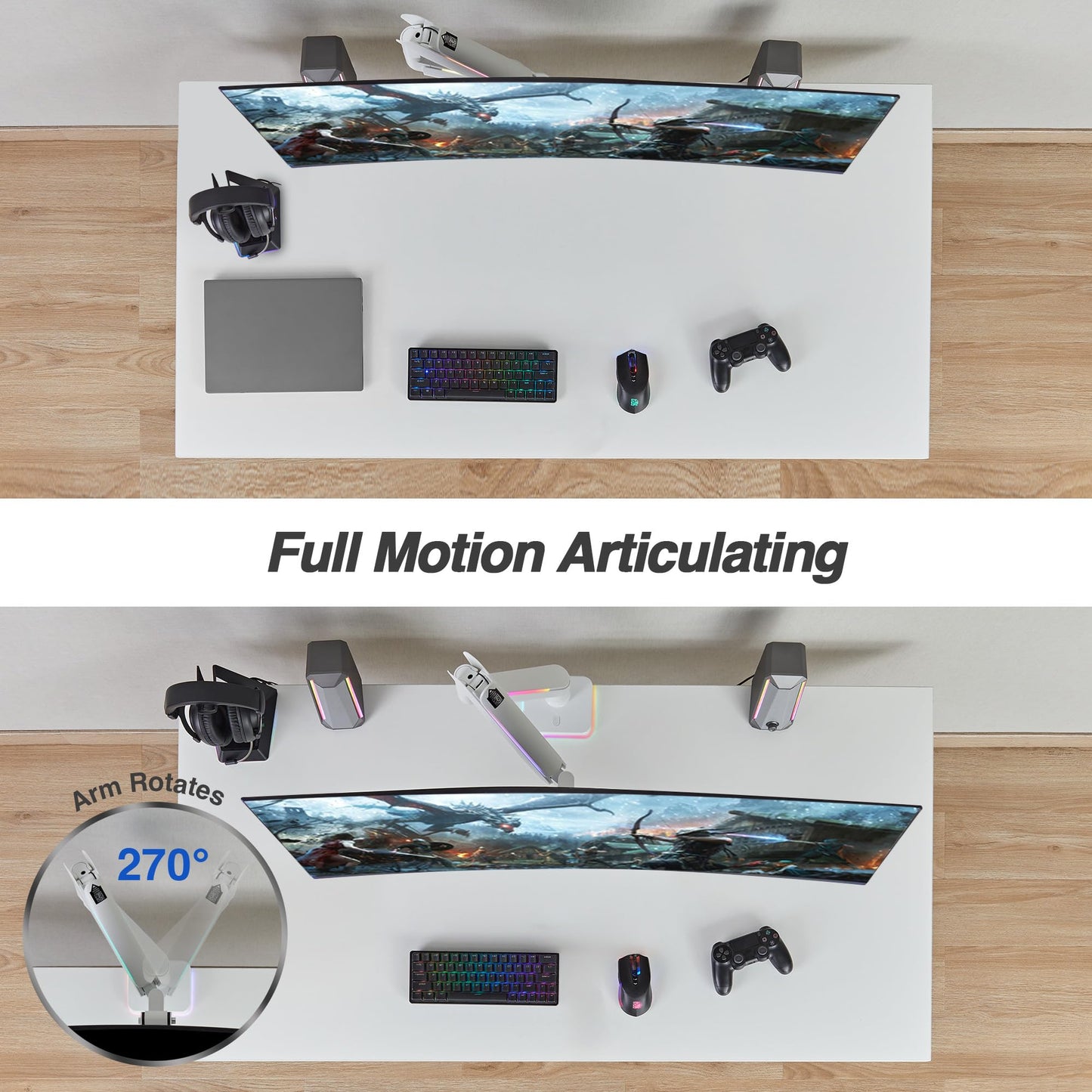 AVLT RGB Gaming Single Monitor Arm Desk Mount for 17-49" Screens - White