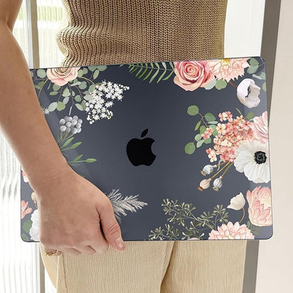 TWOLSKOO Compatible with M4 MacBook Air 13.6 inch Case 2025-2022 Release M4 A3240 M3 A3113 M2 A2681, Plastic Hard Shell & Keyboard Cover & Type C Adapter & Screen Protector, Rose Flower