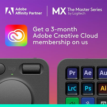 Logitech MX Creative Console, 9 Customizable LCD Keys, Stream Deck Accessories, Control Dial for Graphic Design, Adobe, Zoom, Spotify - Graphite, 3-Month Adobe Creative Cloud Membership