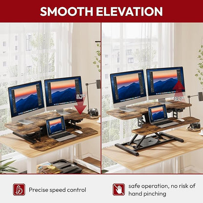 SANODESK Standing Desk Converter with Electric Motor 40" Height Adjustable Riser for Office Home,Dual Monitor and Laptop Workstation with Large Keyboard Tray,Rustic Color