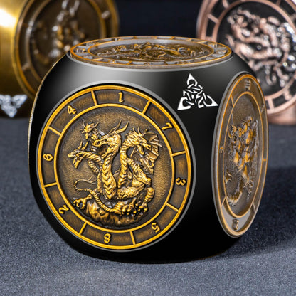 Roycevon 7 in 1 Unique Spinner DND Dice Set D&D, Metal D and D Dice with Gift Box, Dungeons Dragons Role Playing Dice, Black Gold