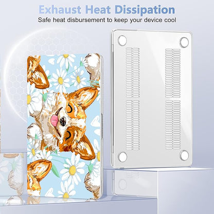 Case for MacBook Air 15 Inch 2025 2024 2023 Release M4 A3241 M3 A3114 M2 A2941, Hard Shell with Screen Protector & Keyboard Cover, Compatible with Touch ID, Cute Corgi Dog