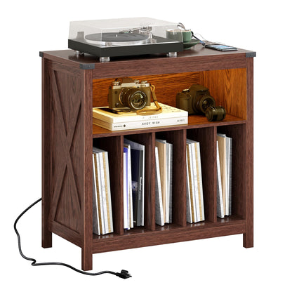 ChooChoo Large Record Player Stand with Charging Station & LED Light