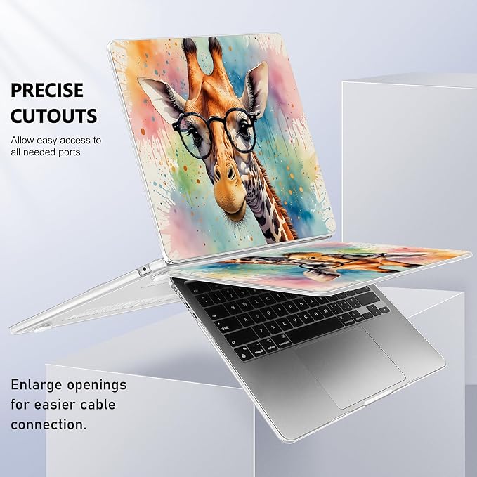 Case for MacBook Air 15 Inch 2025 2024 2023 Release M4 A3241 M3 A3114 M2 A2941, Hard Shell with Screen Protector & Keyboard Cover, Compatible with Touch ID, Glasses Giraffe