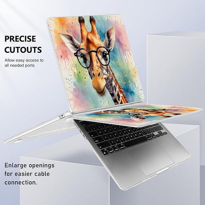Case for MacBook Air 15 Inch 2025 2024 2023 Release M4 A3241 M3 A3114 M2 A2941, Hard Shell with Screen Protector & Keyboard Cover, Compatible with Touch ID, Glasses Giraffe
