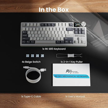 RK ROYAL KLUDGE S85 Wireless Mechanical Keyboard, TKL Keyboard with Display & Ratchet Knob, Triple-Mode Bluetooth/2.4GHz/USB-C, Custom Linear Silent Switches, 7200mAh Battery, Hot Swappable, 85 Keys