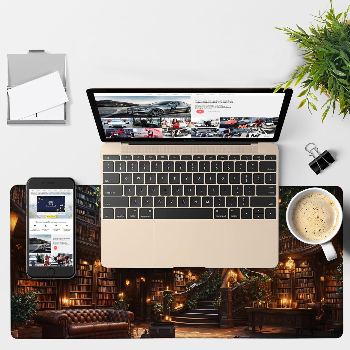 NITAHHHY Large Mouse Pad Old Library Gaming Desk Pad Computer Keyboard Non-Slip Waterproof Mouse Mat with Rubber Base and Stitched Edges Entertainment Office Writing Desk Mat 35.4 x 15.7 Inches