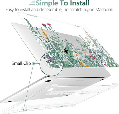TWOLSKOO Compatible with MacBook Pro 13 inch Case 2023-2016 A2338 M2/M1 A2251 A2289 A2159 A1989 A1706, Plastic Hard Shell Cover & Keyboard Skin & Screen Protector, Botanical Illustration