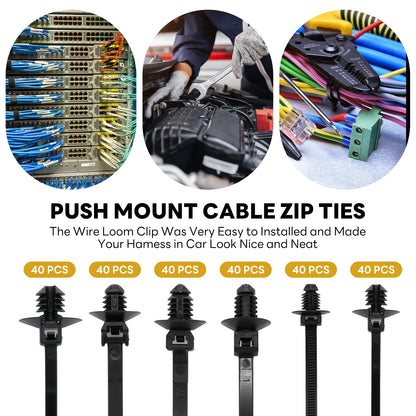 Semrien Push Mount Cable Ties Assorted Sizes Push Mount Zip Ties, 240 Pcs