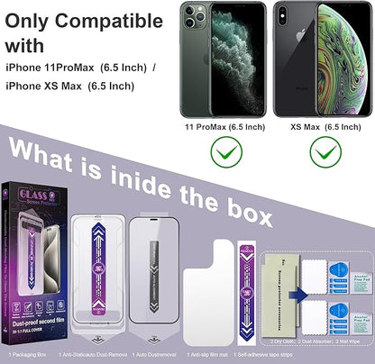 2 Pack Screen Protector for iPhone 11 Pro Max/iPhon XS Max, 9H Tempered Glass, Full Coverage, Anti-Fingerprint, Auto Dust-Elimination, No Bubble, Easy Installation