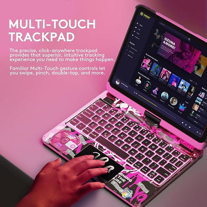 GUSGU Transparent Case with Wireless Keyboard only for 2024 iPad Pro 13-in.(M4), 7 Colors Backlight, Trackpad, 360°Rotating Stand for iPad Pro 13, Tech Style