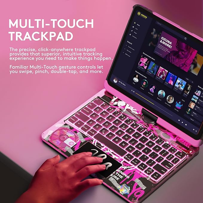 GUSGU for iPad Air 11 Inch (M3/M2,2025/2024) Transperant Case with Wireless Keyboard, 7 Color Backlight, Trackpad, 360°Rotating Stand for 10.9" iPad Air 5th/4th, 11" iPad Pro 4/3/2/1 Case, Cyberpunk