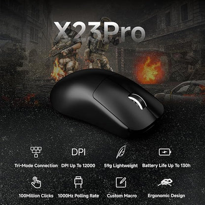EWEADN X23Pro Wireless Gaming Mouse, 49g Lightweight Mouse, PAW3311 Sensor, 12000 DPI, 2.4G/BT5.0/USB-C Rechargeable Wireless Mouses with 6 Programmable Buttons for Laptop/PC/Mac, Black