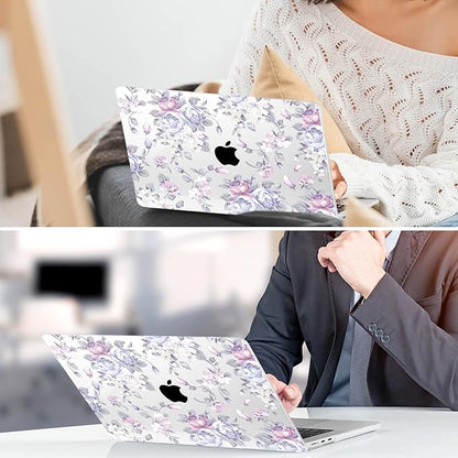 TWOLSKOO for M4 MacBook Air 13.6 inch Case 2025-2022 Release M4 A3240 M3 A3113 M2 A2681, Plastic Hard Shell & Screen Protector & Keyboard Cover & Trackpad Film, Purple Peony
