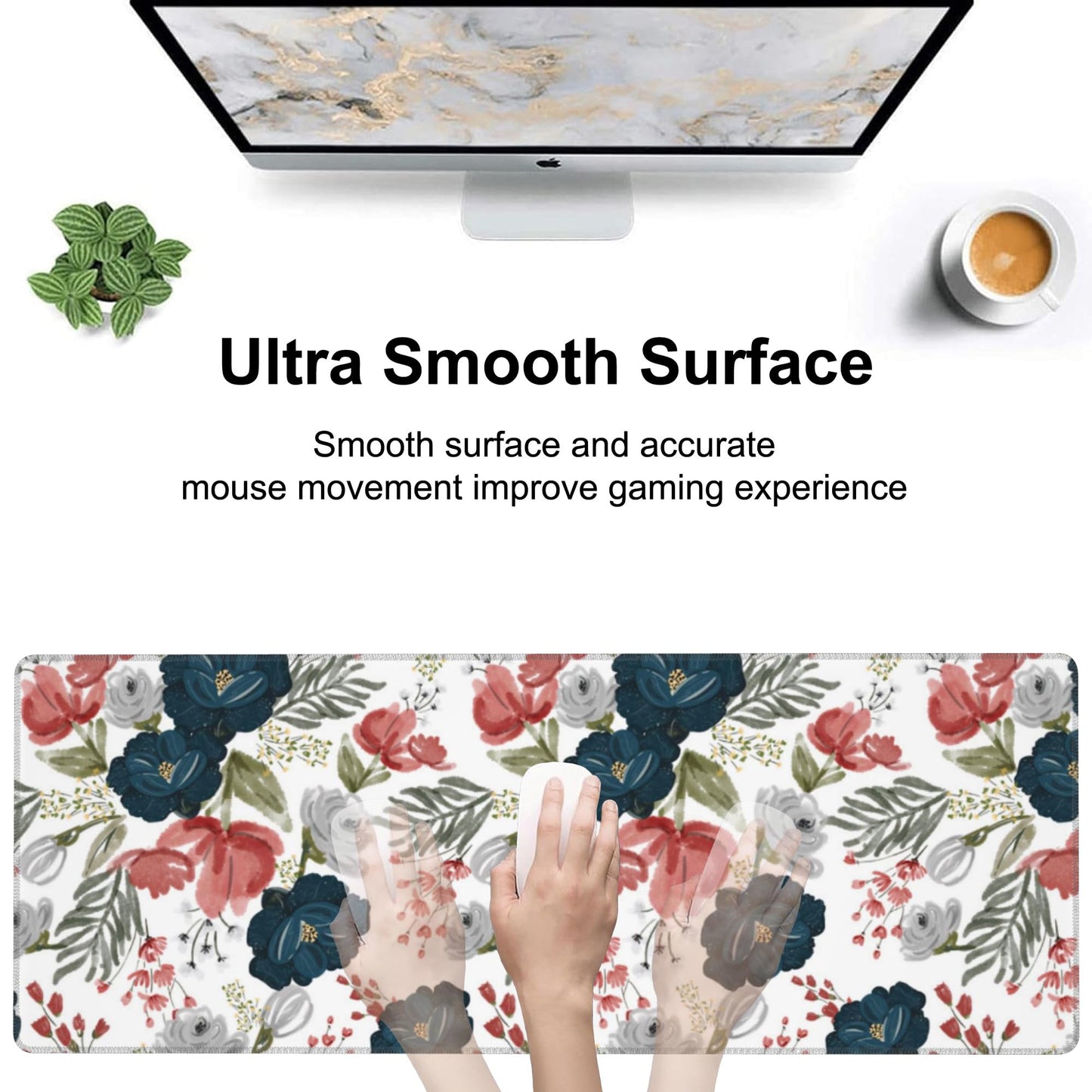 Watercolor Flowers Desk Mat,Large Colorful Floral Gaming Keyboard Mouse Pad,Non-Slip Rubber Base Desk Pad Thick Stitched Edges Waterproof Mousepad Mouse Mat 31.5"x11.8"