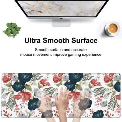 Watercolor Flowers Desk Mat,Large Colorful Floral Gaming Keyboard Mouse Pad,Non-Slip Rubber Base Desk Pad Thick Stitched Edges Waterproof Mousepad Mouse Mat 31.5"x11.8"