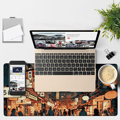 Gaming Desk Pad Large Extra Length Tokyo Japan Mouse Pad Keyboard Laptop Non-Slip Waterproof with Rubber Base Thick Stitched Edge Mouse Mat for Office Home 35.4 x 15.7 Inches
