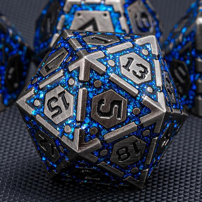 DND Metal Dice Set, Polyhedral Dice Set for RPG D&D Dice with Cracks Dungeons and Dragons Dice Set for RPG TTRPG D&D Die with Gift Case(Antique Nickel Blue)