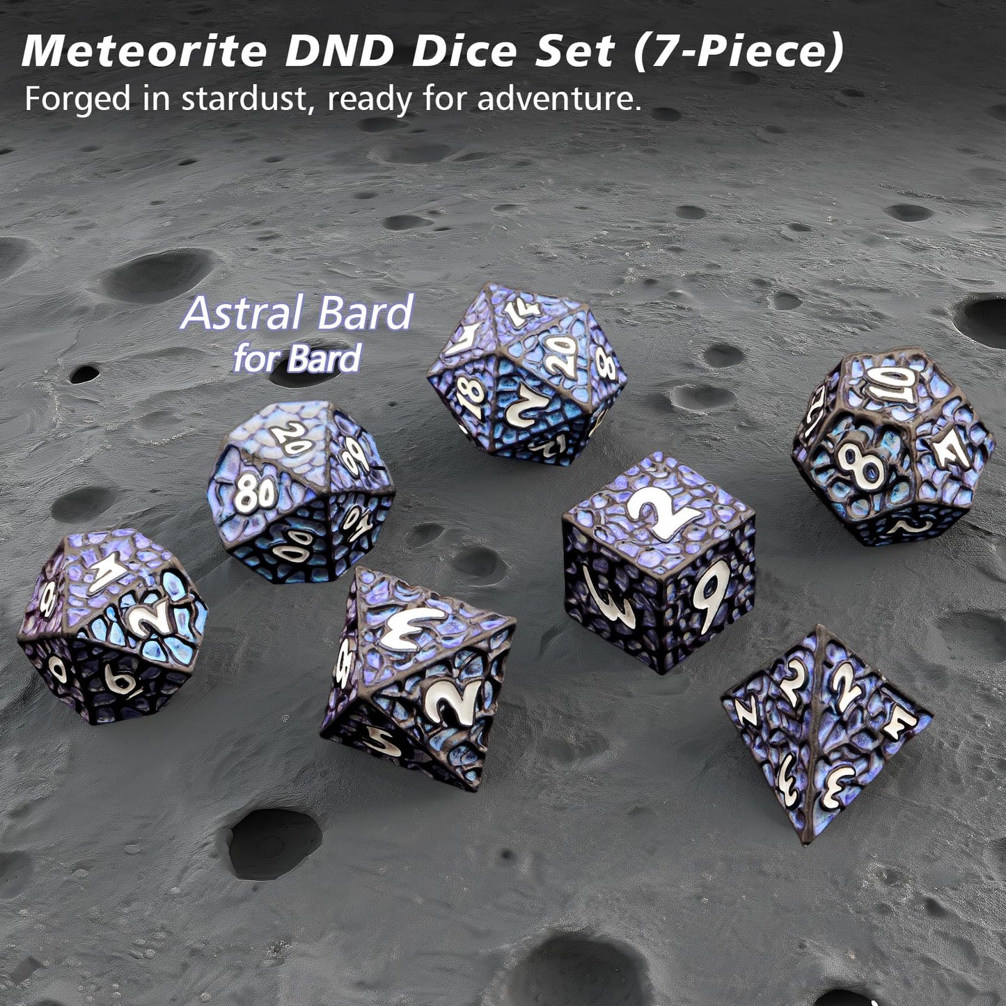 PJOY Metal DND Dice Set for Dungeons and Dragons Dice with Case Meteorite Black Blue Glitters 7PCS 16mm Role Playing Cool DND Gifts for Players D&D DM Game Masters
