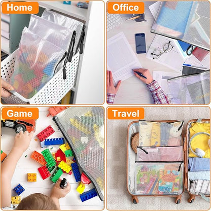 20pcs Plastic Mesh Zipper Pouch Bags, A3 17x12 Inches Extra Large Zipper Bags, Reusable Zipper Pouches for Classroom Office Supplies Organizing, Puzzles & Games, Board Game Organization