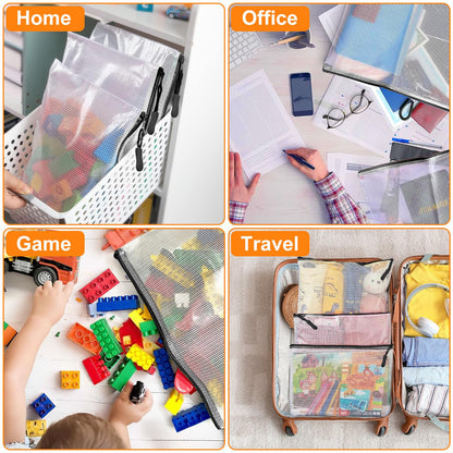 20pcs Mesh Zipper Pouch Bags A4 Mesh Bags for Classroom Organization, Waterproof Document Zipper Pouches for Cosmetics, Travel Storage File Bags for Office Supplie (Black-A3-20PCS)
