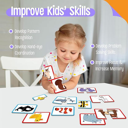 48 Animal Memory Matching Puzzles with Error-Correction, Self-Correcting Puzzle Match Game Educational Learning Activities for Toddlers Kindergarten, Animal-Themed Learning Games Toys for 3 Years Old
