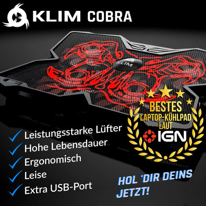 KLIM Wind Laptop Cooling Pad - More Than 500,000 Units Sold - New Version - Powerful Rapid Action Laptop Cooler - Laptop Stand with 4 Cooling Fans - 2 USB Ports - PC Mac PS5 PS4 Xbox One - Cobra Red