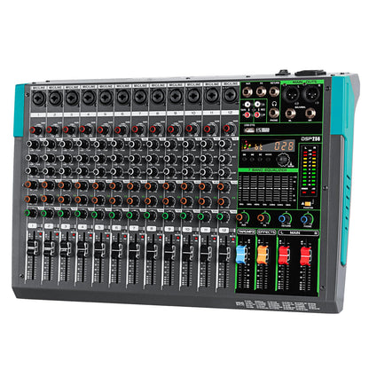 Depusheng PA12 Professional Audio Mixer Sound Board Console Desk System Interface 12 Channel Digital USB Bluetooth MP3 Computer Input 48V Phantom Power Built-in 256 Reverb Effect, Black