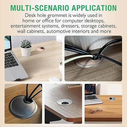1 Pcs Desk Grommet 2-3/8" / 60 mm, Desk Cord Hole Cover, Cable Grommet Metal Zinc Alloy Materilal, Desk Hole Grommet for Home & Office Pc, Detachable Cable Cord Organizer-Matte Silver