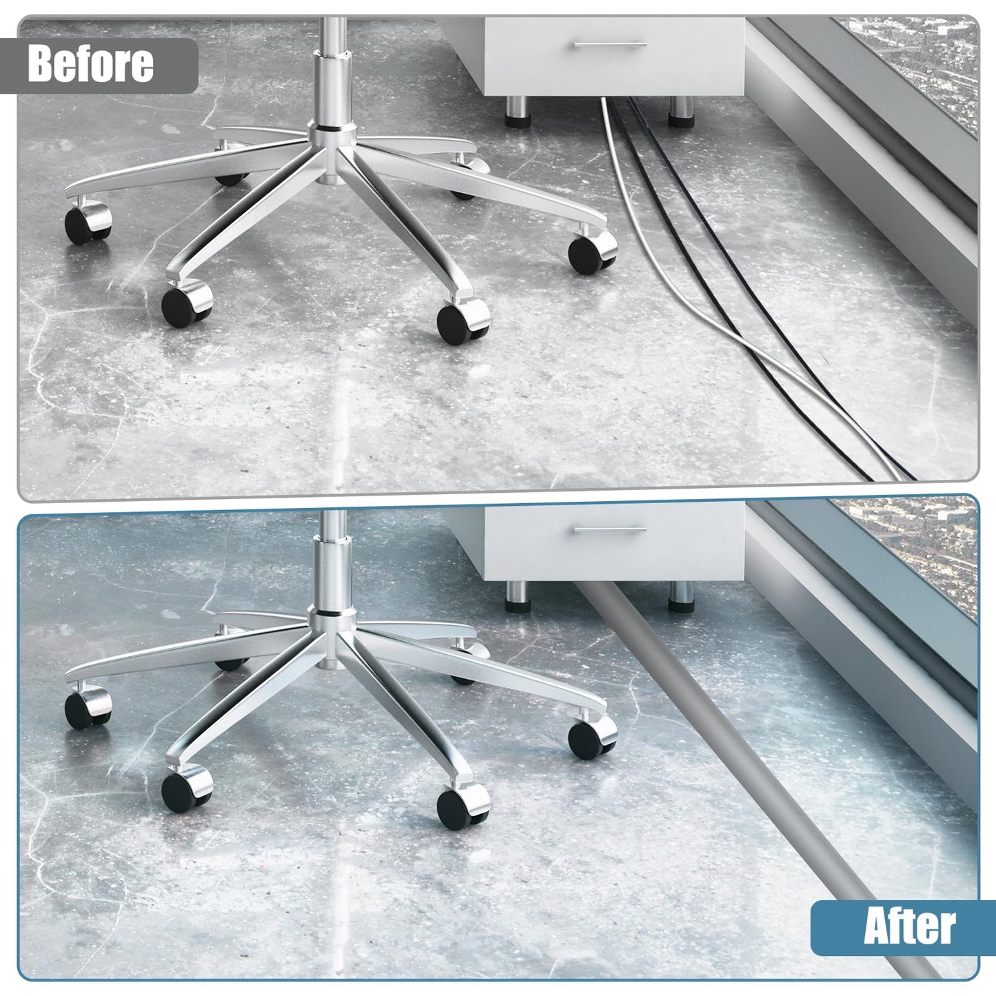 Floor Cord Covers for Wires 12FT Cable Hider Wire Cover Self Adhesive Cord Hider Floor for Offices, Homes, Workshops, Warehouses Cable Cavity 0.39" W x 0.27" H