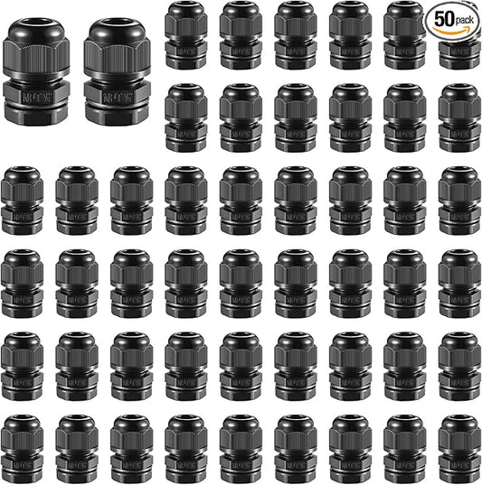 RTHIEAI 50 PCS 3/8"(5-10mm) NPT Nylon Cable Gland Joints with Gaskets, IP68 Adjustable Lock Nut Strain Relief Cord Grip Waterproof Cable Glands - UL Listed and RoHS Compliant