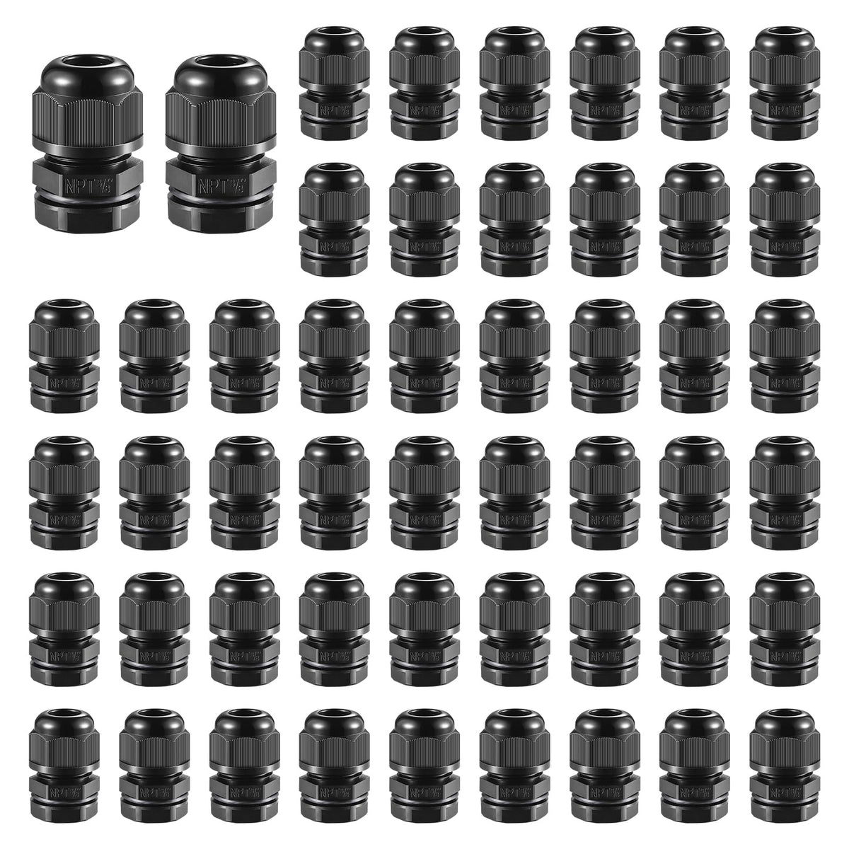 RTHIEAI 50 PCS 1/4"(4-8mm) NPT Nylon Cable Gland Joints with Gaskets, IP68 Adjustable Lock Nut Strain Relief Cord Grip Waterproof Cable Glands - UL Listed and RoHS Compliant