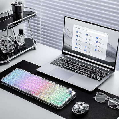 YUNZII X98 QMK/VIA Wireless Mechanical Gaming Keyboard with Knob,Tri-Mode BT5.0/USB-C/2.4GHz Hot Swappable Keyboard,Pre-lubed Switches Gasket Mount RGB Backlit for Wins/Mac (White, Snow Switch)
