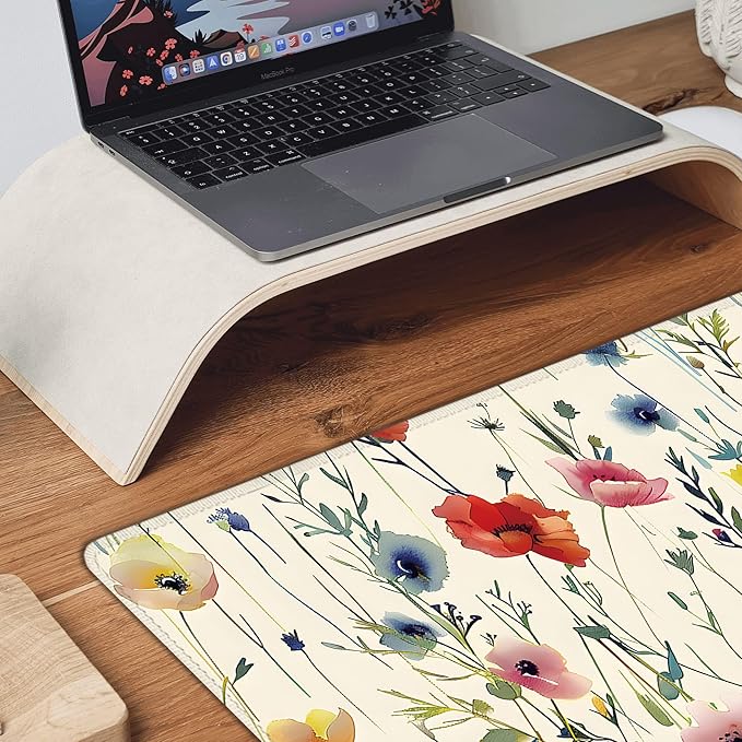 Wild Flowers Large Mouse Pad,Gaming Keyboard Desk Pad,Extended Mouse Mat Non-Slip Rubber Base with Stitched Edges for Office Game Home XXL 35.4"x15.7"