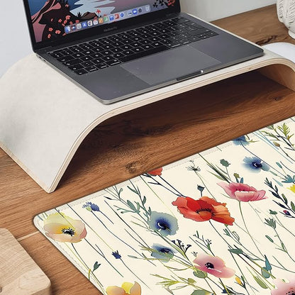 Wild Flowers Large Mouse Pad,Gaming Keyboard Desk Pad,Extended Mouse Mat Non-Slip Rubber Base with Stitched Edges for Office Game Home XXL 35.4"x15.7"