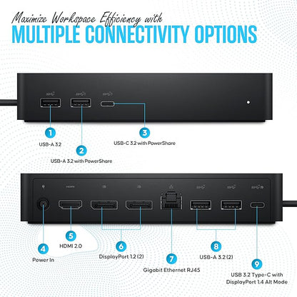 UD22 Dell Universal Docking Station USB-C/USB-A Supports Dual/Triple & 4 Monitors – Dock with 130W, HDMI, DisplayPort Cables & Cleaning Cloth – 4K Display Support