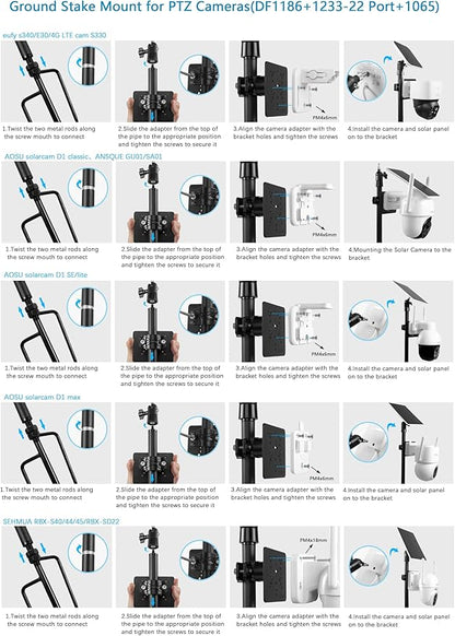 Ground Stake Mount for eufy Solocam S340/E30/S330,Reolink Argus PT 3MP/4MP/5MP,AOSU SE/Lite/Max,ANSQUE(GU01/SA01),SEHMUA,TP-Link Tapo Outdoor Pan/Tilt Wi-Fi,Cinnado B6 Security Cameras (Black)