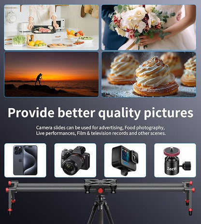 Zecti Camera Slider 24"/60 cm Adjustable Carbon Fiber Camera Dolly Track Slider Video Stabilizer Rail for Camera DSLR Video Movie Photography Camcorder Stabili & Phone, Black