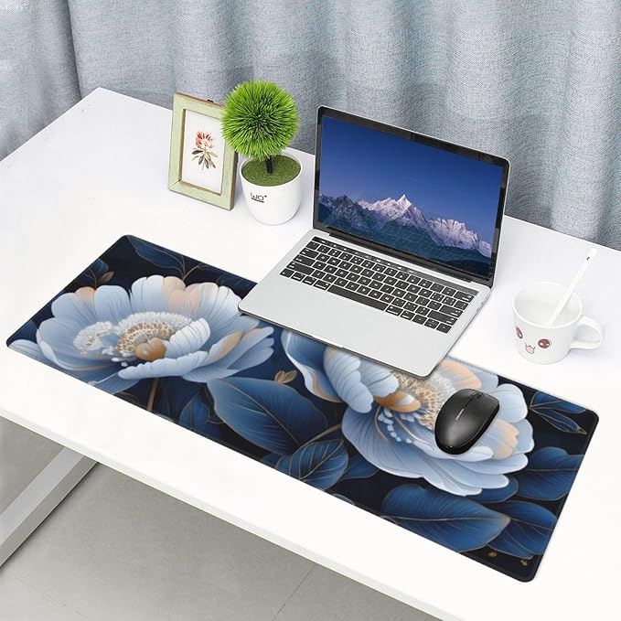 Gaming Mouse Pad, Large Non-Slip Rubber Base Mousepad, Keyboard Mouse Mat, Desk Pad with Stitched Edges, 31.5x11.8inch, Gorgeous Flowers