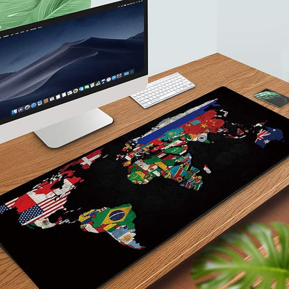 RTGGSEL 31.5x11.8 Inch Non-Slip Long Extended Large Gaming Mouse Pad with Stitched Edges XL Laptops Keyboard Mouse Mat(Black World Flag Map)