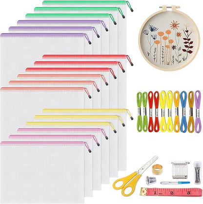 Umriox Zipper Mesh Document Pouch, 14.9x11.0 (6 Colors, 18 Packs), Clear Zipper Pouches, Waterproof Zipper Pouches for Craft Projects Office Supplies Cosmetics Travel Storage