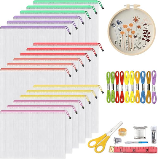 Umriox B4 Mesh Zipper Pouch Bags, 18 Pack Large Organizer, 6 Colors