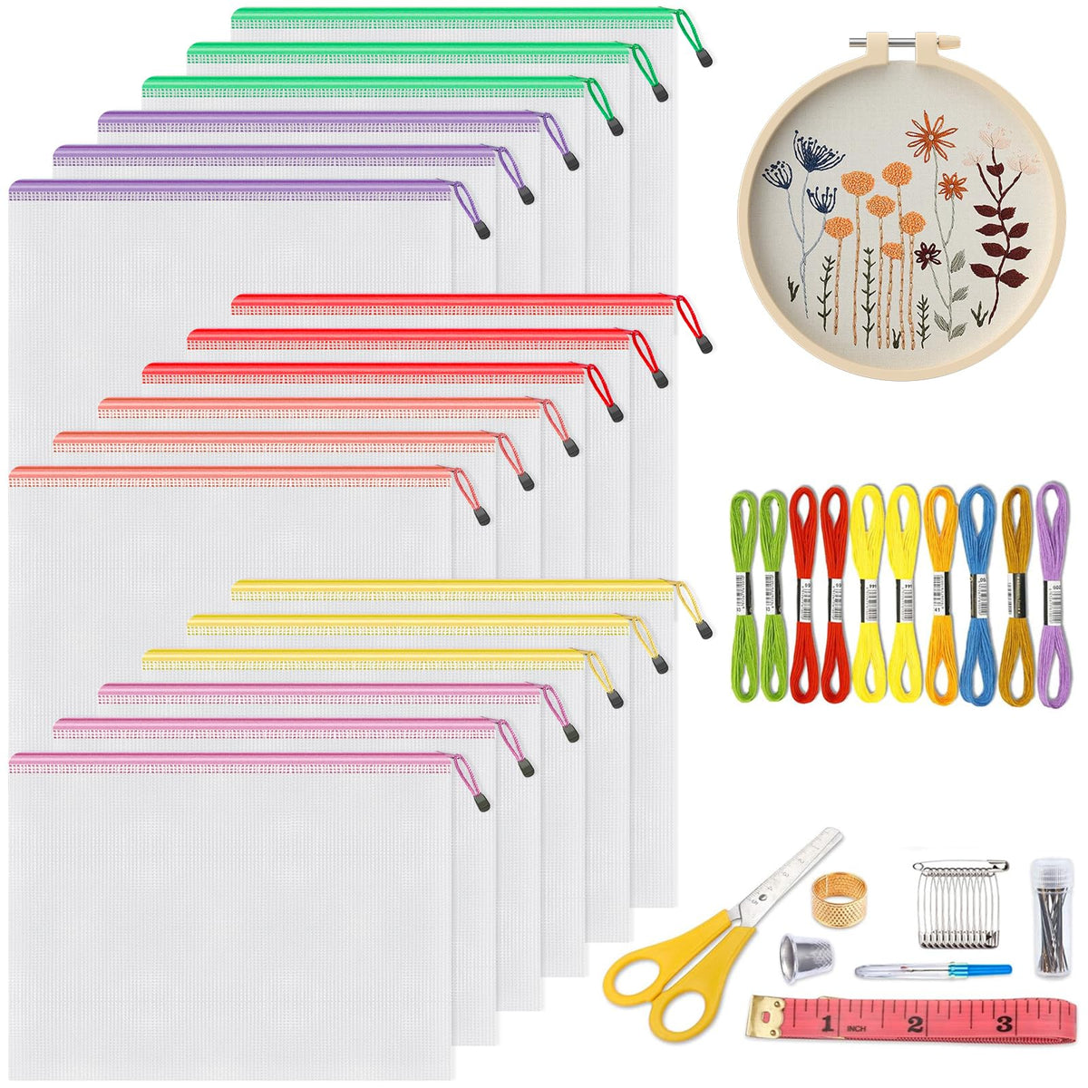 Umriox B4 Mesh Zipper Pouch Bags, 18 Pack Large Organizer, 6 Colors