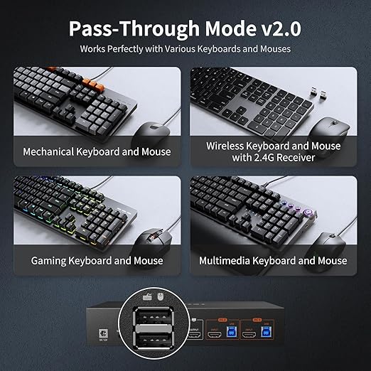 TESmart 8K@60Hz HDMI KVM Switch 2 Computers 1 Monitor, USB 3.0 HDMI KVM Switch 2 Ports 4K@144Hz, Support EDID, Gigabit Network, Hotkey Switch, Audio & Mic with All Input Cables