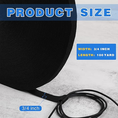 WILLBOND 3/4 Inch x 300ft Fastening Tape Cable Ties Reusable Fastening Nylon Tape Double Side Hook Roll Hook and Loop Straps Wires Cords Management Wire Organizer Straps (Black)