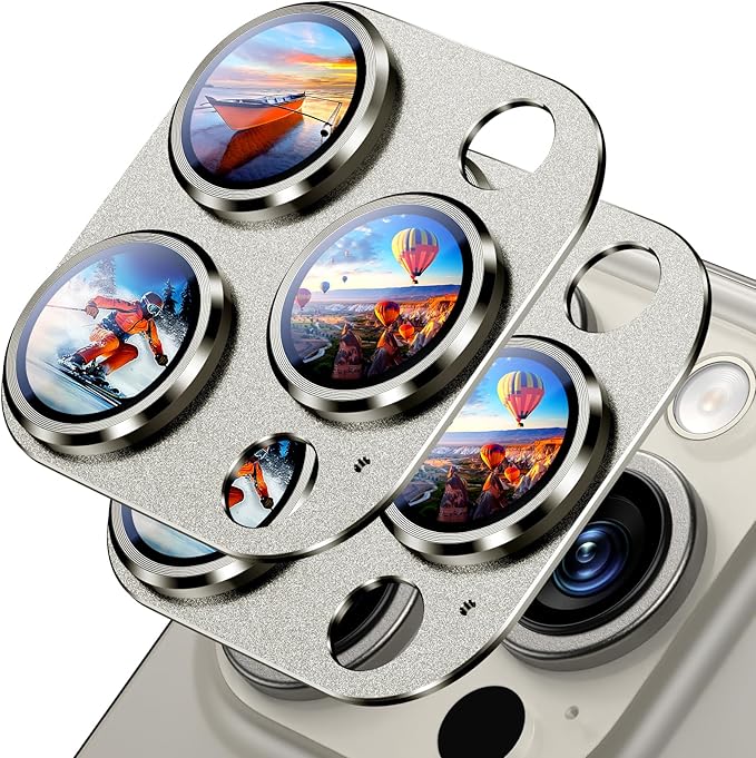Uyiton Compatible with iPhone 15 Pro/iPhone 15 Pro Max Camera Lens Protector, [Not Easy to Break][Strong Adsorption][Case-Friendly] Metal Tempered Glass Rear Camera Screen Cover - Natural Titanium