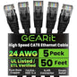 GearIT Cat 6 Ethernet Cable Pack - 5-Pack 50 ft Cat6 Ethernet Patch Cables | RJ45 Network Patch Cable, 10 Gbps Snagless Gold-Plated Connectors - Ethernet Cable Cat 6 for PC, TV, Router - Black