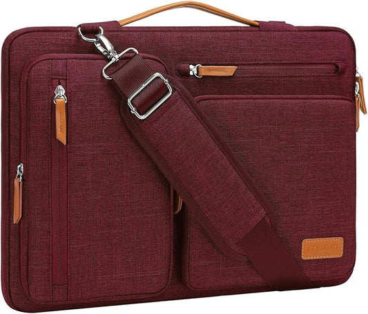 MOSISO 360 Protective Laptop Shoulder Bag,13-13.3 inch Computer Bag Compatible with MacBook, HP, Dell, Lenovo, Asus Notebook,Side Open Messenger Bag with 4 Zipper Pockets&Handle, Wine Red