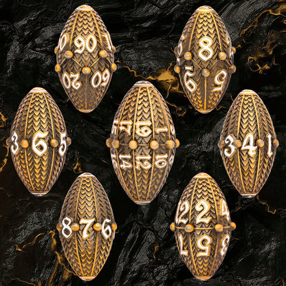 ARUOHHA DND Metal Dice Antique Gold Dragon Egg Dice with Rotating Dragon Egg Shell, Role Playing Game RPG Polyhedral D and D Dice Set D20 D12 D10 D8 D6 D4