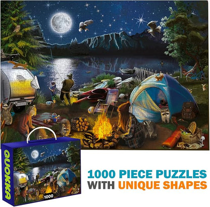 Quokka Puzzles for Adults 1000 Pieces and Up - 3 Pack of 1000 Piece Puzzles for Kids Ages 8-10-12 - Enjoy Market, Lighthouse and Camping Designs for Women and Men
